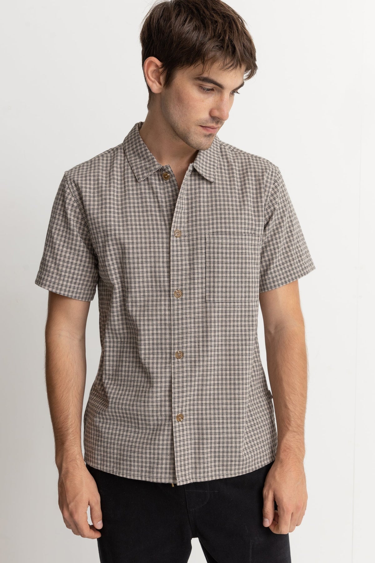 Linen Check Short Sleeve - SAND
