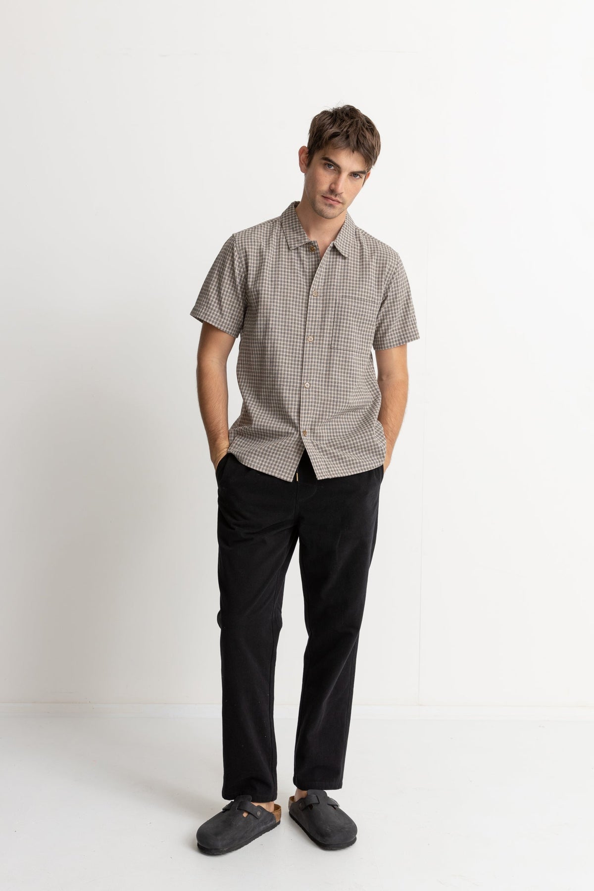 Linen Check Short Sleeve - SAND