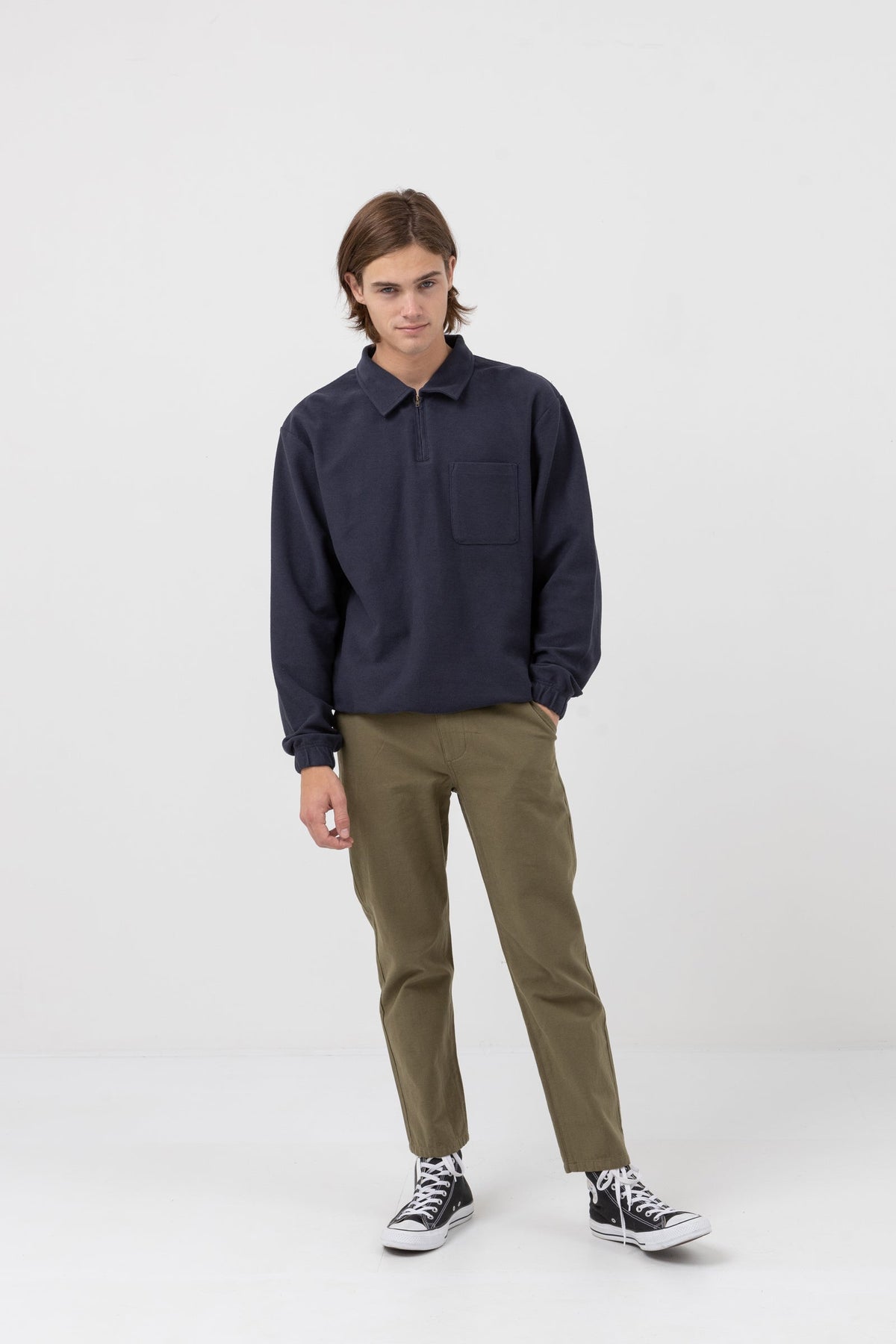 Reverse Terry Quarter Zip - NAVY