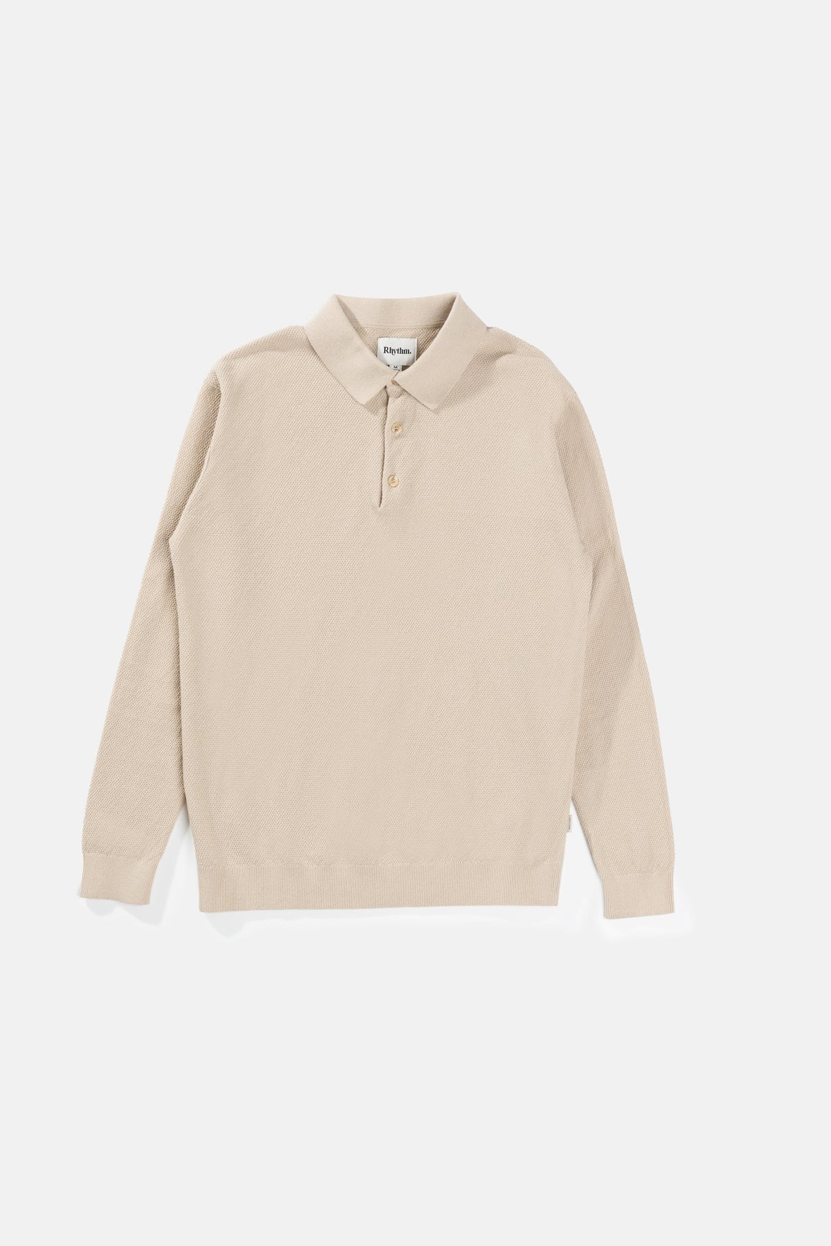 Textured Knit Long Sleeve Polo - VINTAGE WHITE