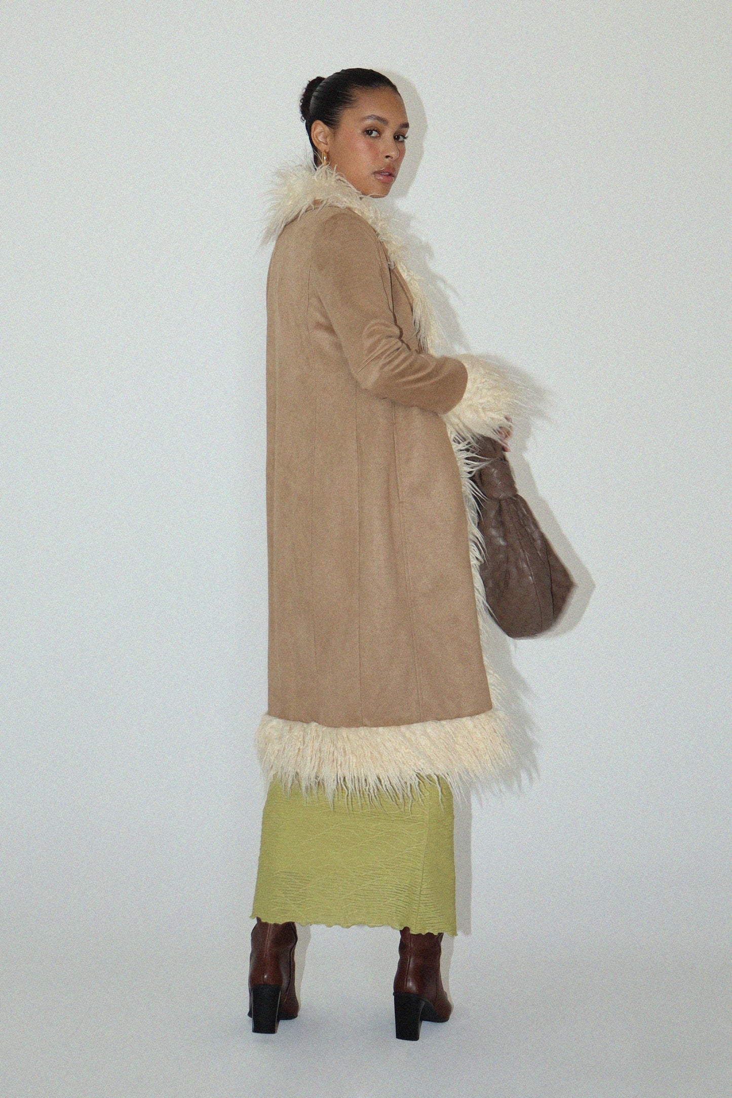 Reggie Shag Trim Coat - MOCHA