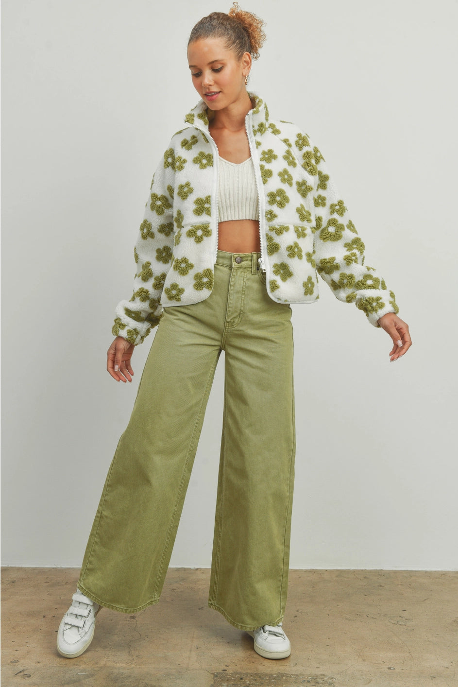 Camilla Fleece Jacket - OLIVE FLOWER