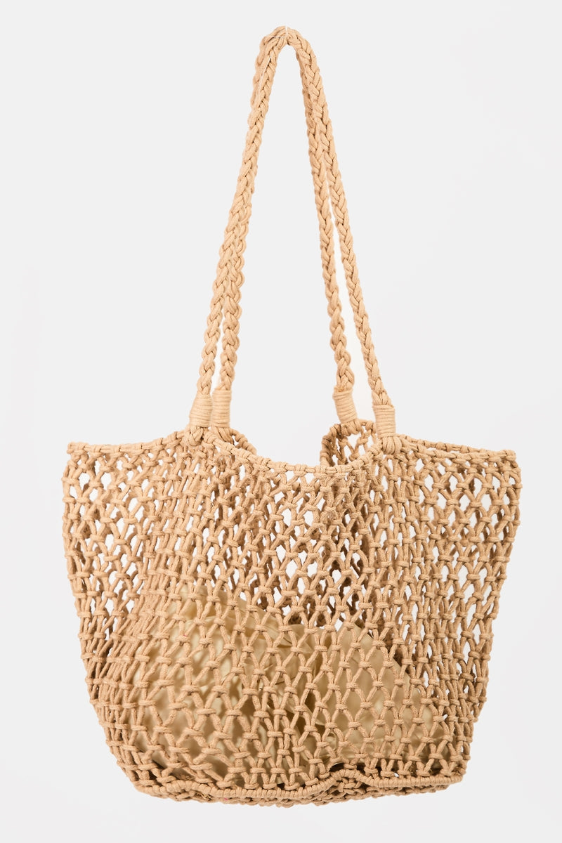 Braided Net Tote - KHAKI