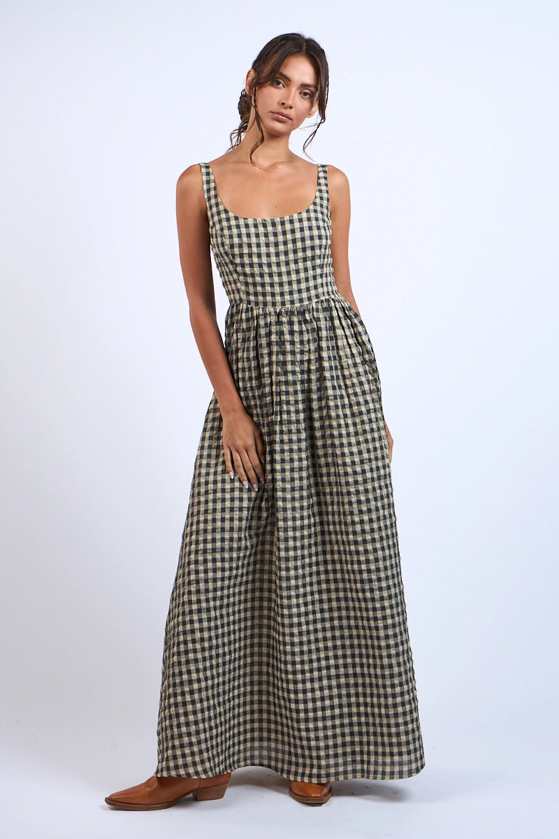 Lucy Maxi Dress - NATURAL GINGHAM