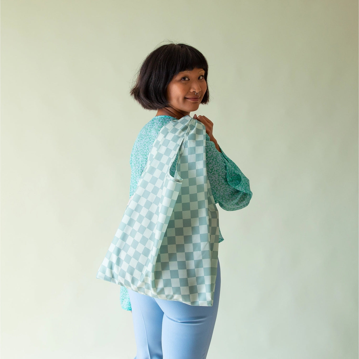 Checker Reusable Bag - LAGOON