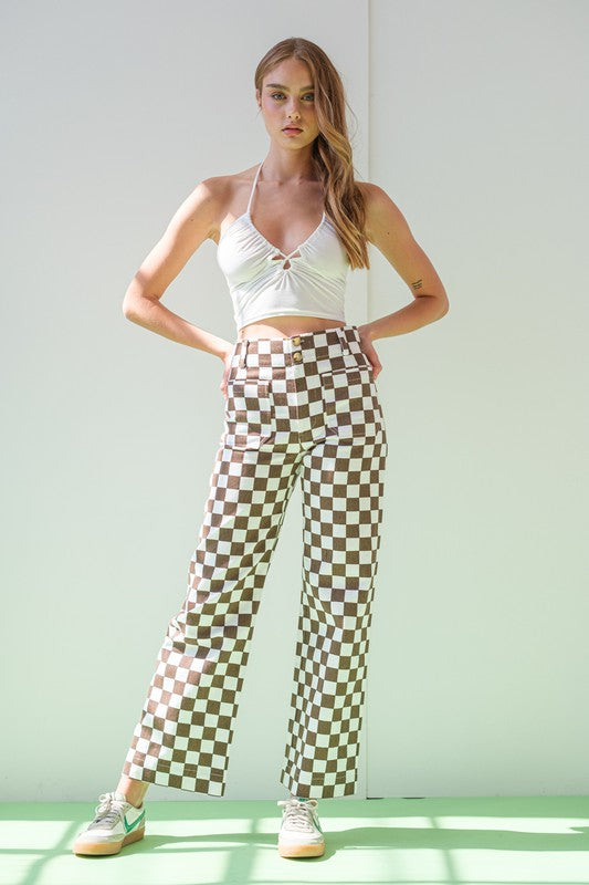 Priscilla Checkered Pants - CINNAMON