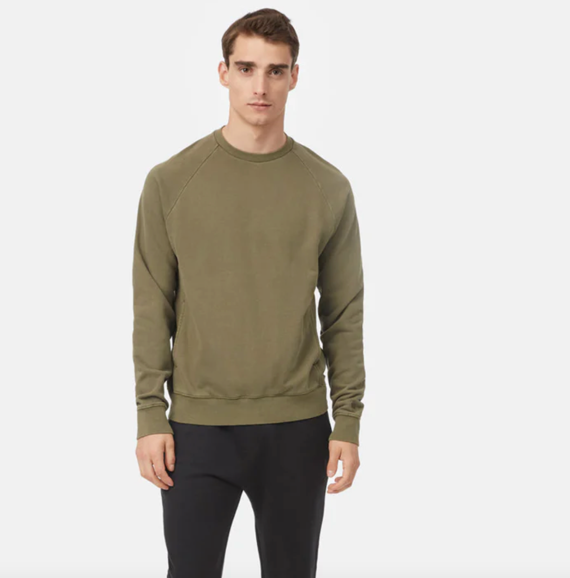 Organic French Terry Raglan Crew - OLIVE NIGHT GREEN