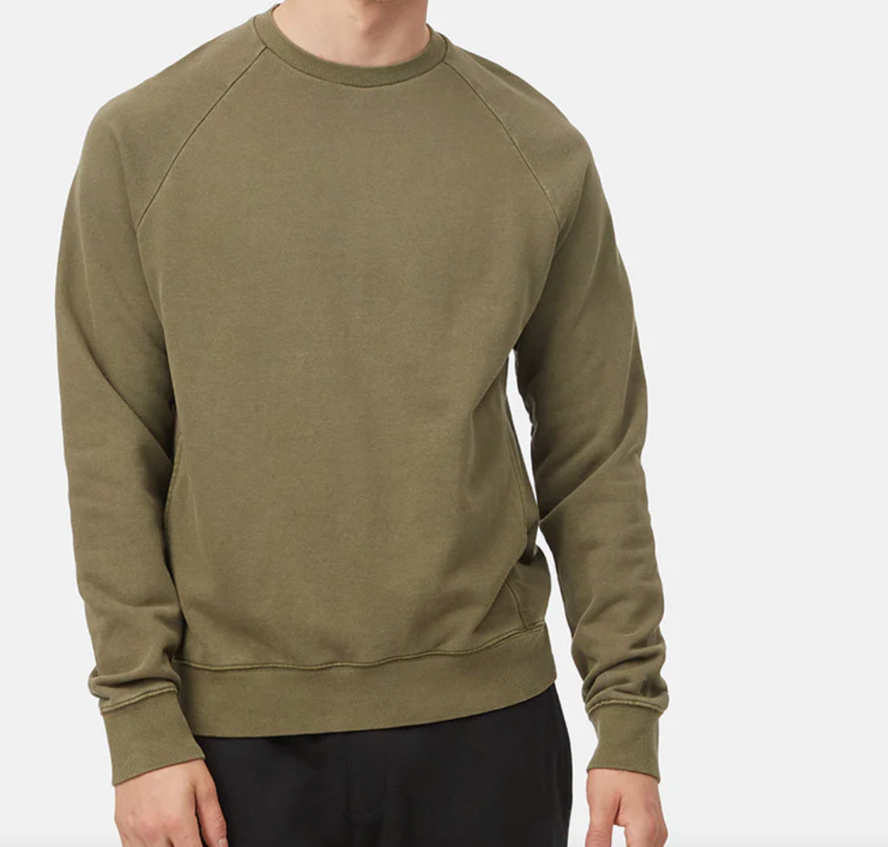 Organic French Terry Raglan Crew - OLIVE NIGHT GREEN