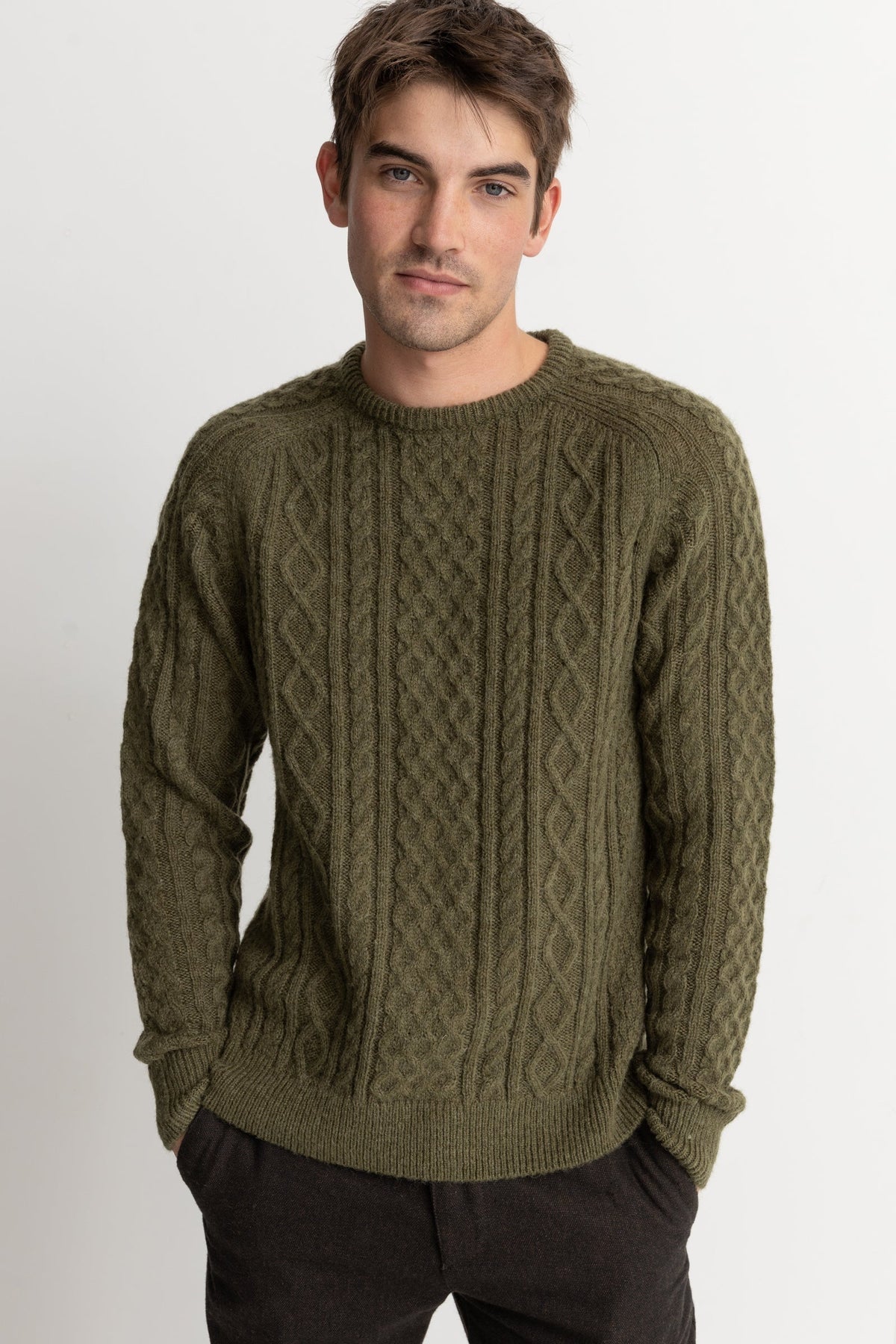 Mohair Fishermans Knit Sweater - OLIVE