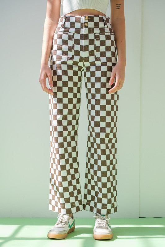 Priscilla Checkered Pants - CINNAMON