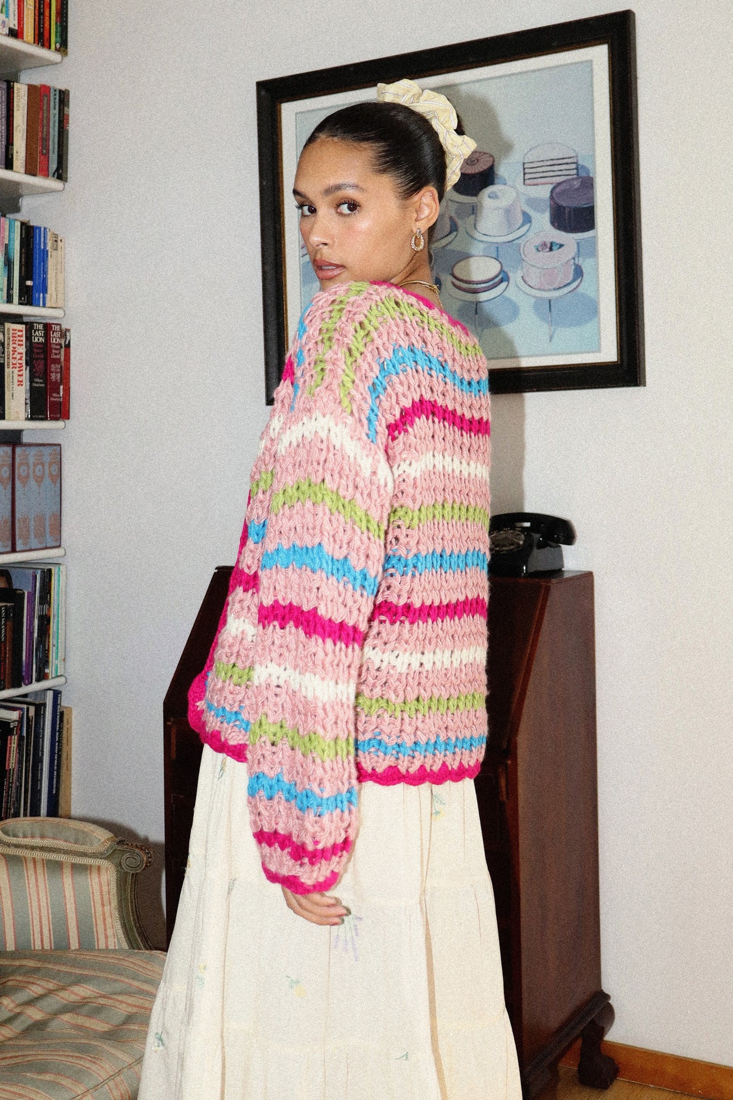 Hand Knit Stripe Cardigan - STRAWBERRY