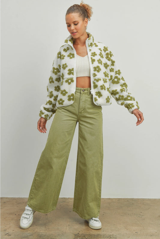Camilla Fleece Jacket - OLIVE FLOWER
