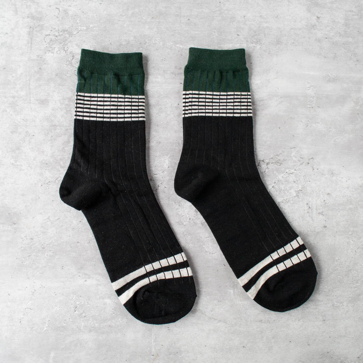 Duo Stripe Socks - DARK GREEN/BLACK