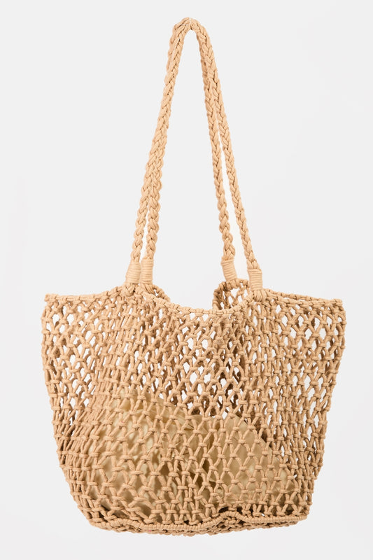 Braided Net Tote - KHAKI