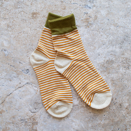 Duo Stripe Socks - OLIVE/OATMEAL