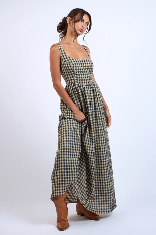 Lucy Maxi Dress - NATURAL GINGHAM
