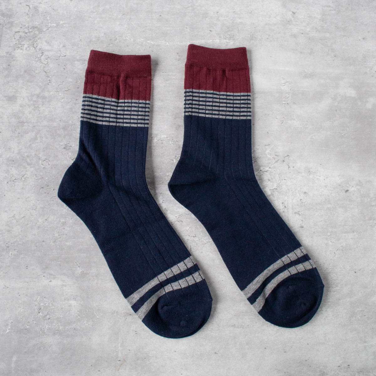 Duo Stripe Socks - WINE/NAVY