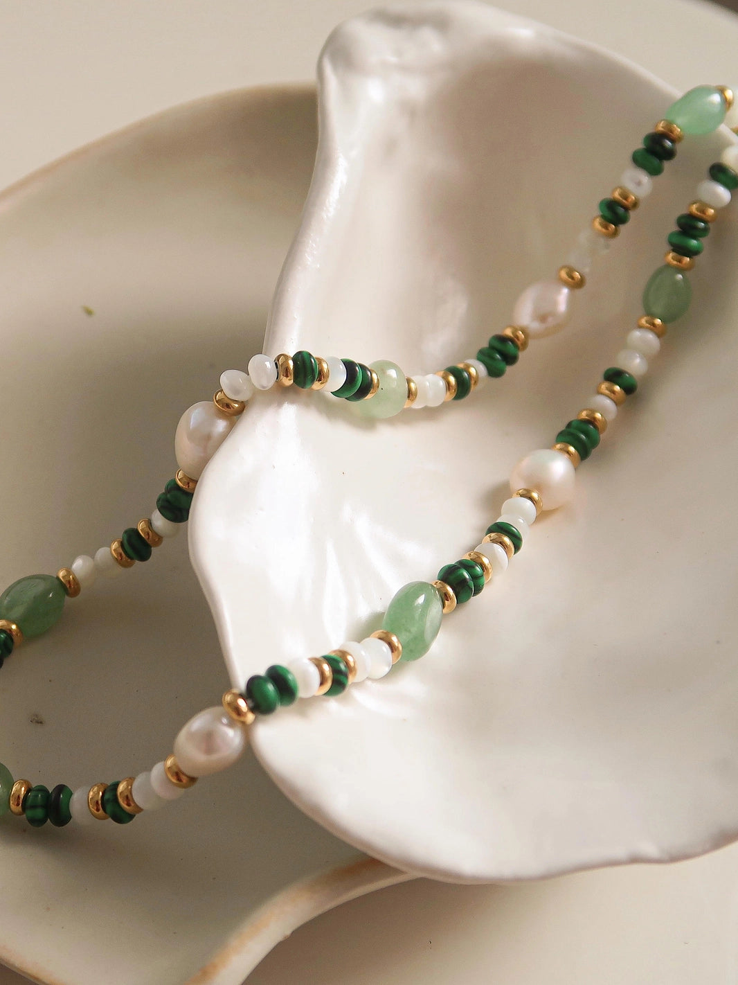 Handmade Boho Bead/Pearl Necklace - FAYE GREEN