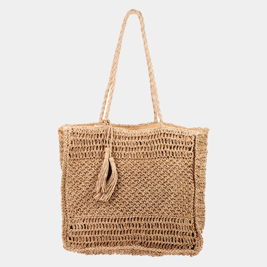 Straw Knit Beach Tote - KHAKI