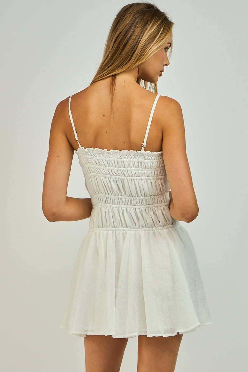 Florence Smocked Mini Dress - WHITE
