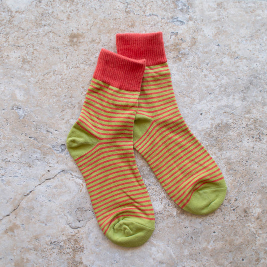 Duo Stripe Socks - CORAL/OLIVE