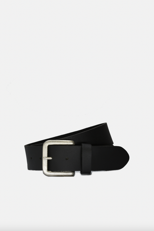 Wide Leather Steel Buckle Belt - BLACK