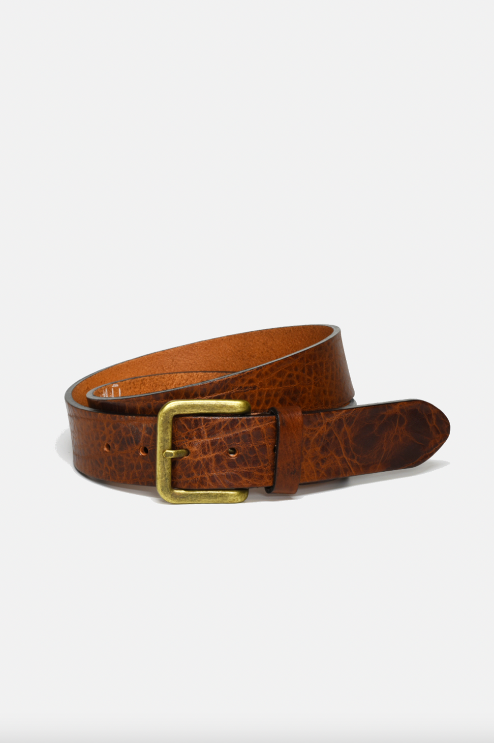 Wide Leather Brass Buckle Belt - DARK BROWN