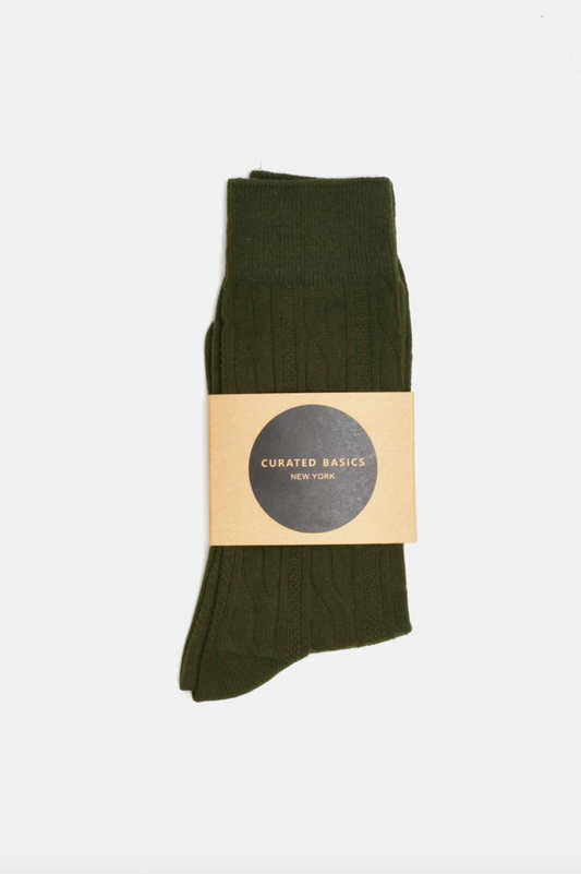 Cable Knit Socks - OLIVE