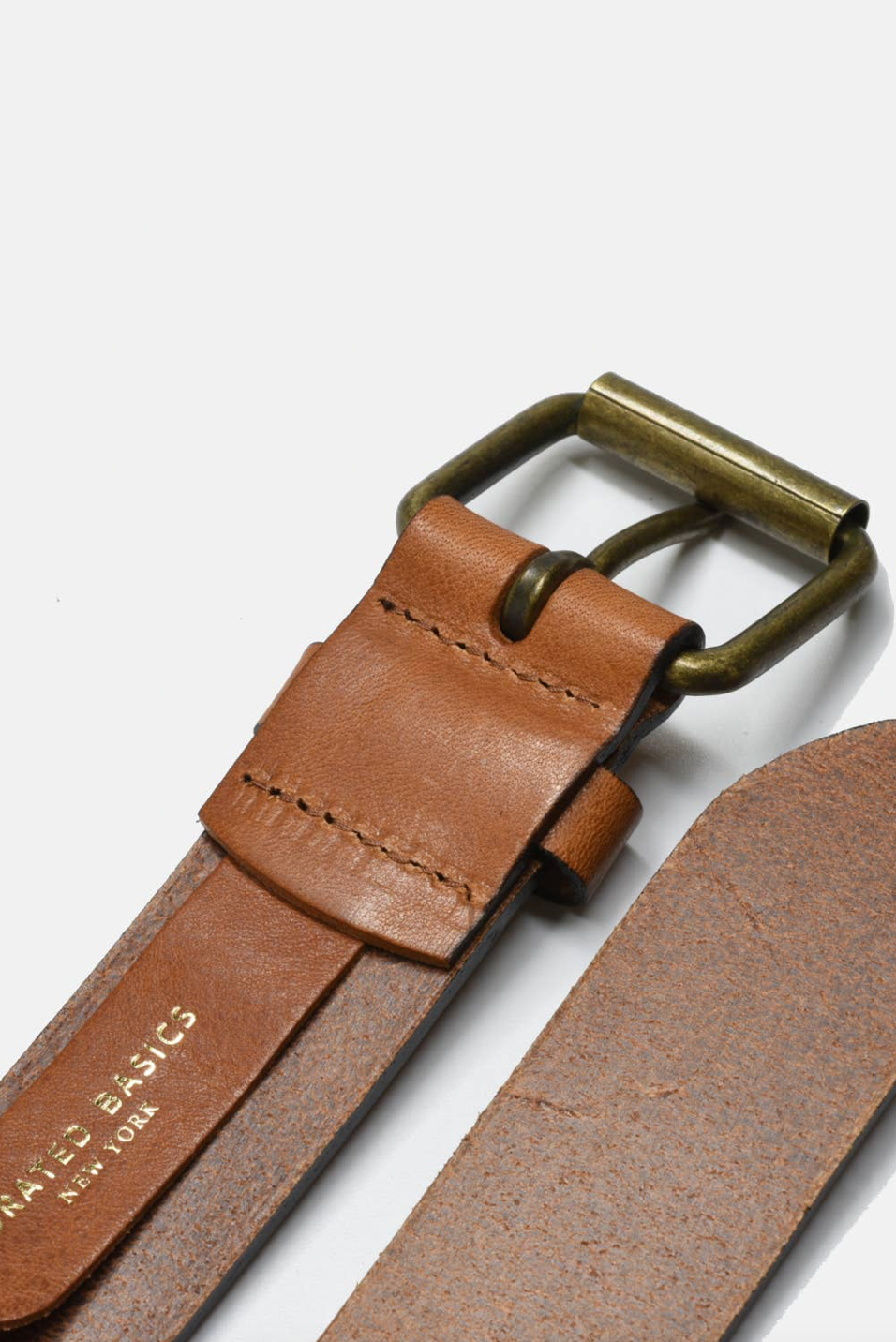 Leather Brass Buckle Belt - TAN